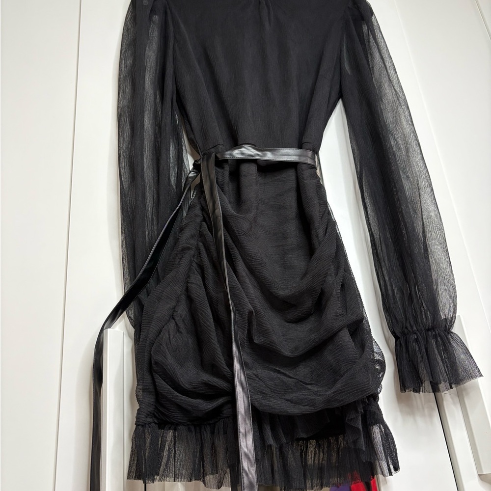 Black Sheath Dress with Bishop Sleeves and Mock Neck